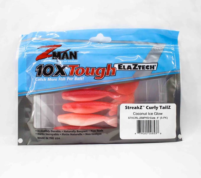 Zman Zacht kunstaas StreakZ Curly 4 Inch 5/Pack Coconut Ice Glow (8538) blue