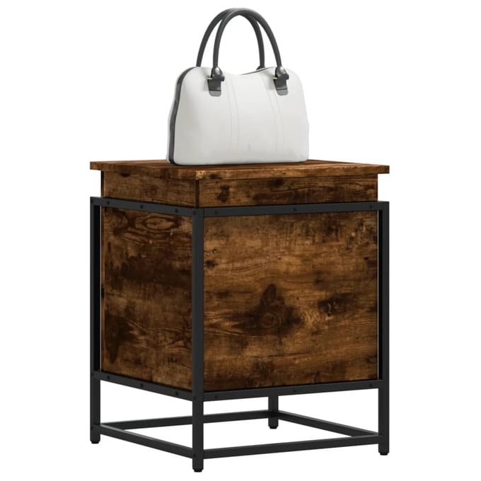 vidaXL - Opbergbox - met - deksel - 40x40x51,5 - cm - bewerkt - hout - gerookt - eiken