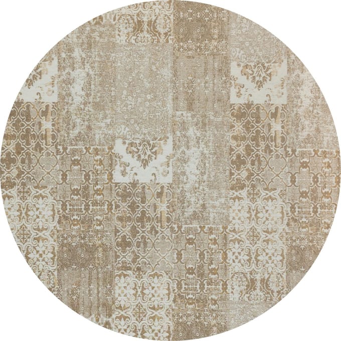 Vintage rond vloerkleed - Patchwork - Tapijten woonkamer - Lungo Crème - 280cm ø