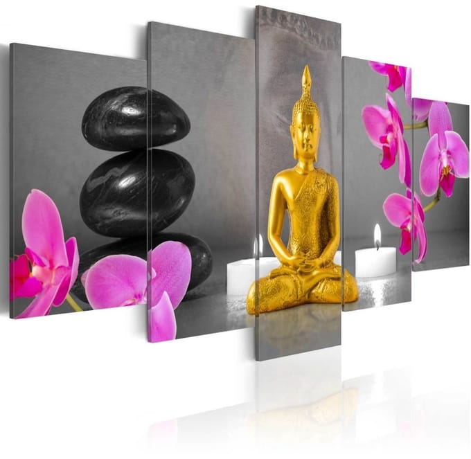 Schilderij - Zen: gouden Boeddha , 5 luik