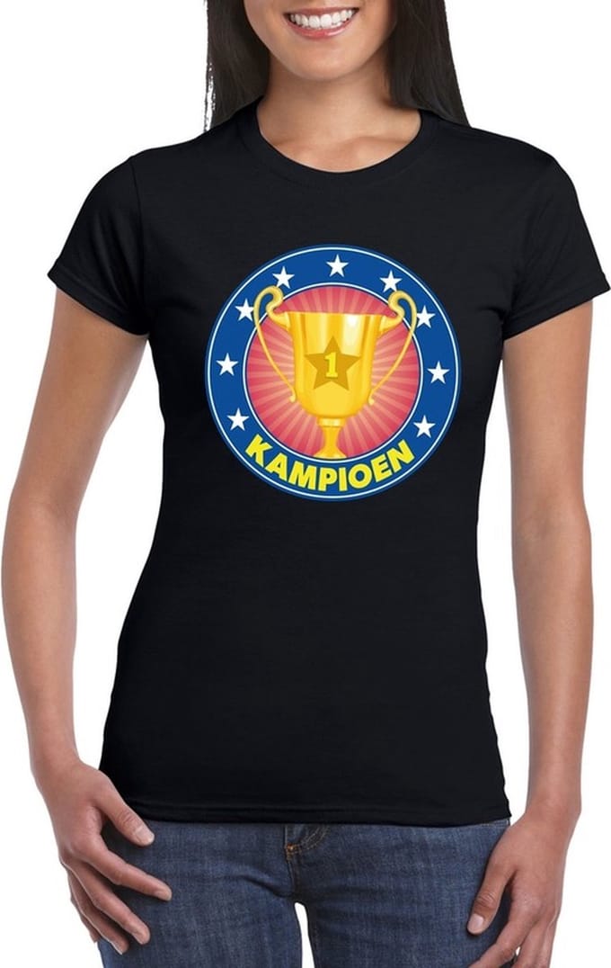 Zwart kampioen t-shirt voor dames S