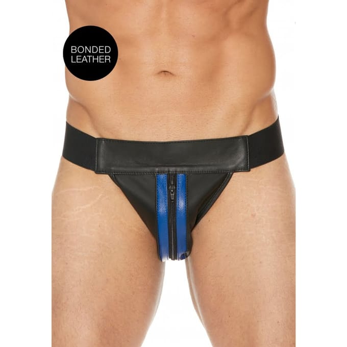 Ouch - Stoere Jockstrap met Rits - Zwart met blauw