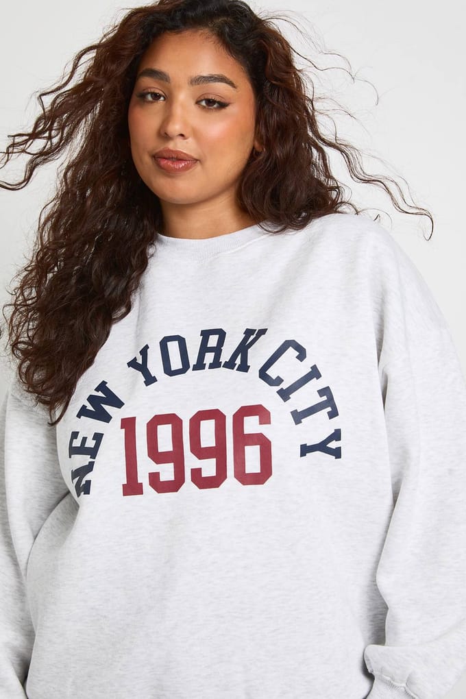boohoo Dames Plus New York City Oversized Sweatshirt | Asgrijs | Maat: 48