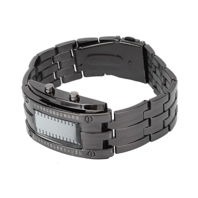 LED Horloge Unieke Binaire Tijdweergave Bolle Boogstructuur Waterdicht LED Polshorloge zwart