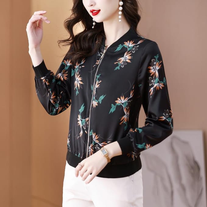 Jas Herfst Nieuw Baseball Uniform Bloemen Middelbare Leeftijd Moeder Jas Top Dames Korte Jas 4XL