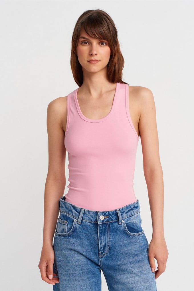 Geribde Mouwloze Camisole Blouse