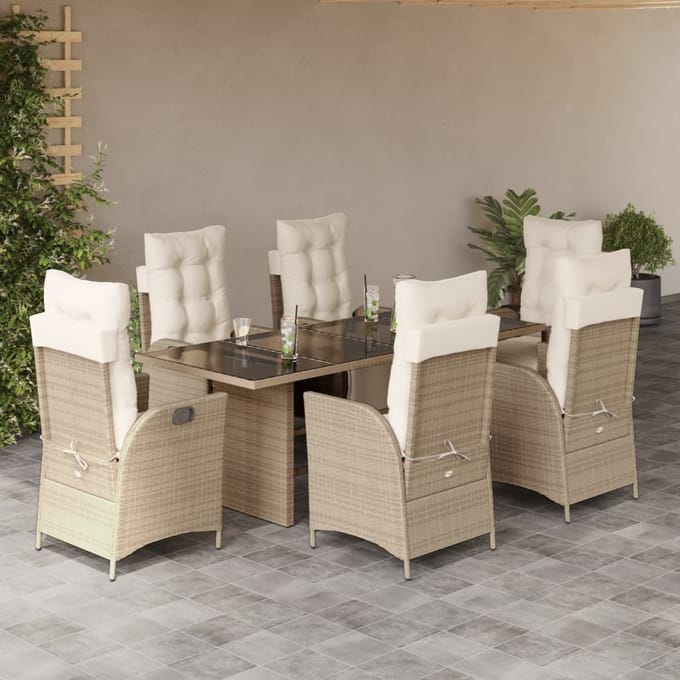 vidaXL - 7-delige - Tuinset - met - kussens - poly - rattan - beige