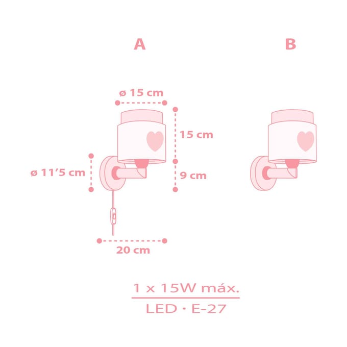 Dalber Baby Dreams wandlamp met stekker, pink