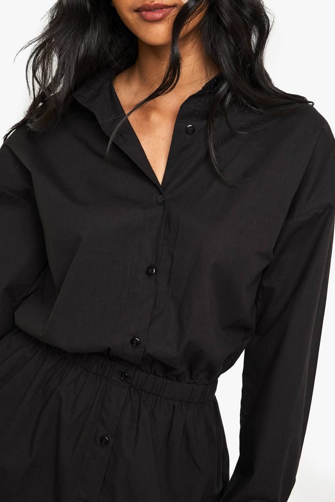 boohoo Dames Ingesnoerde Taille Overhemdjurk | Zwart | Maat: 36