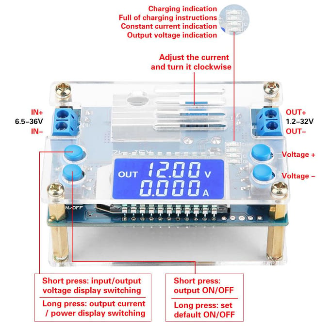 DCDC LCD Display Digitaal Instelbare Constante Spanning Stroom Step-down Module 5A