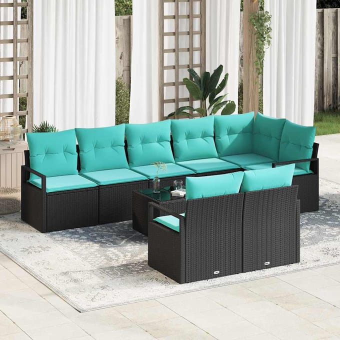 vidaXL Bankstel 9 st Zwart poly rattan