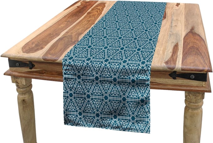 ABAKUHAUS Abstracte geometrie tafelloper – petrol/wit – 40x180 cm