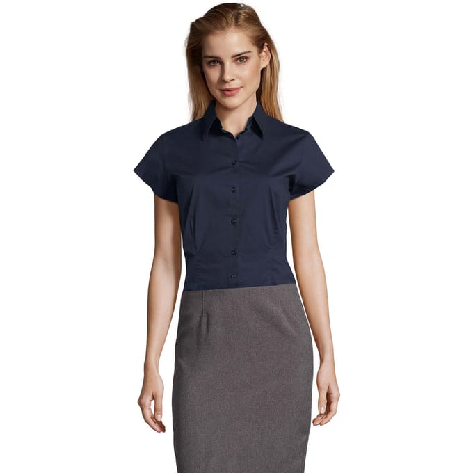 SOLS Dames/Dames Excess Stretch Blouse met Korte Mouwen (Donkerblauw)