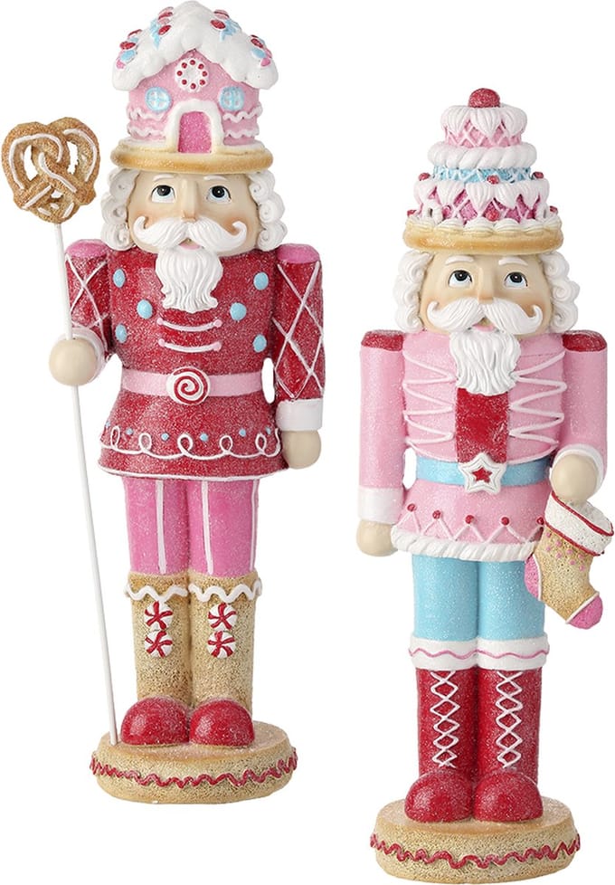 Viv! Christmas Kerstbeeld - Snoep Notenkraker - set van 2 - roze blauw - 32cm