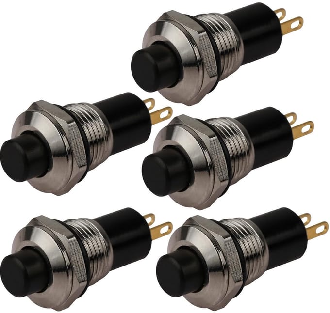 5 Stuks Mini Drukknop Schakelaars Zelfremmend DC 24V 10mm Montage Ø