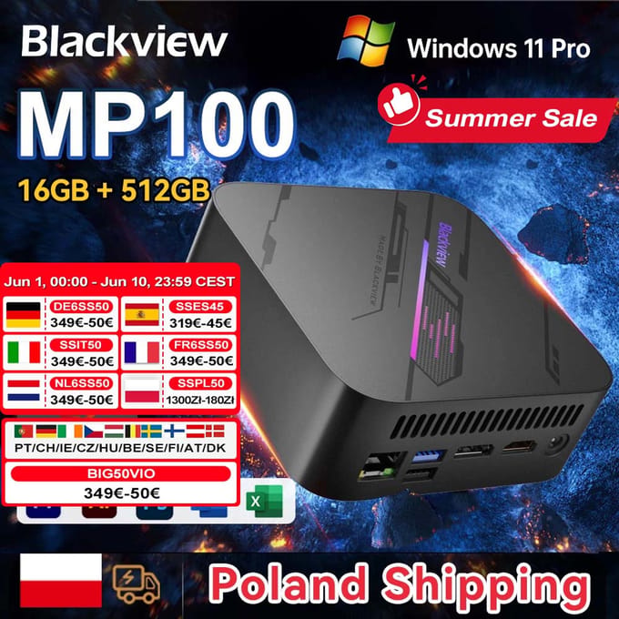 [Verzending vanuit Polen] Blackview MP100 Mini PC 7430U Windows 11 Pro 16GB DDR4 512GB SSD AMD 6-core 12-thread Mini-computer