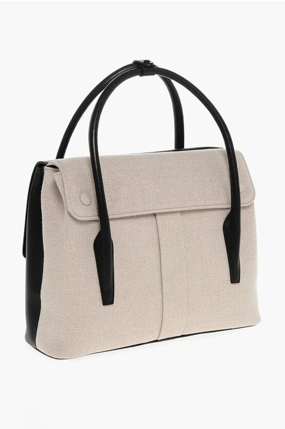 Canvas en leren tas met verstelbare schouderband in zwart
