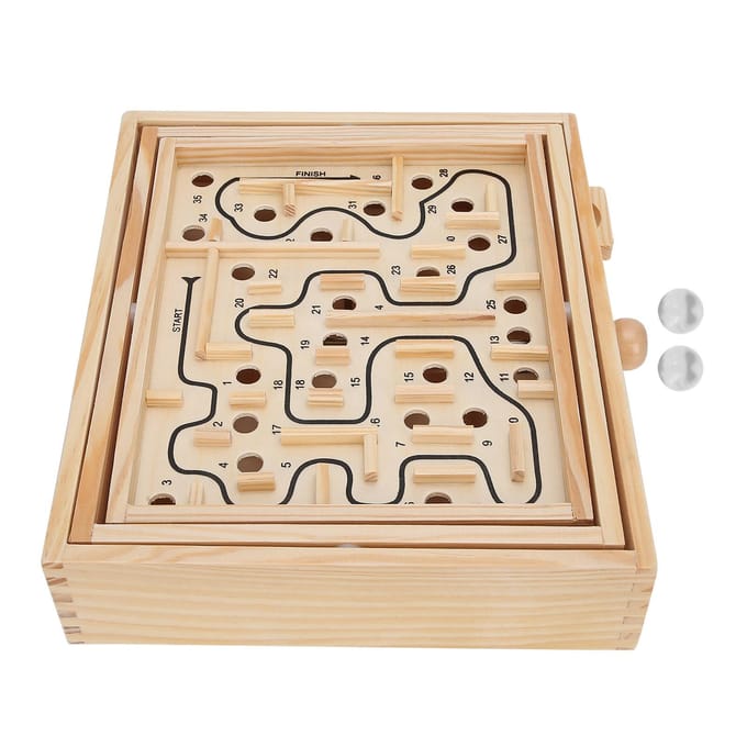 Plateau Labyrinthe en Bois Bille en Acier Équilibres Jeu de Plateau Labyrinthe Jouet d'Apprentissage Éducatif Cadeau beige