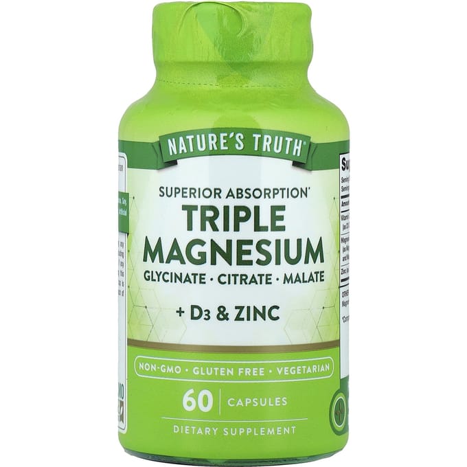 Drievoudig Magnesium + D3 & Zink, 60 Capsules