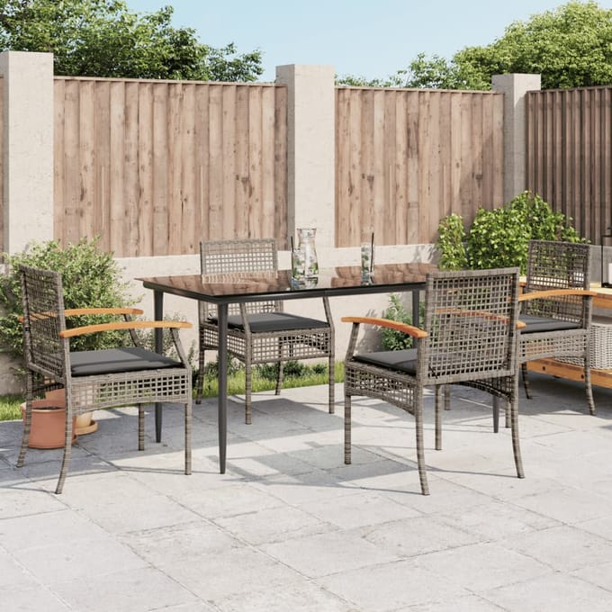 vidaXL - 5-delige - Tuinset - met - kussens - poly - rattan - grijs
