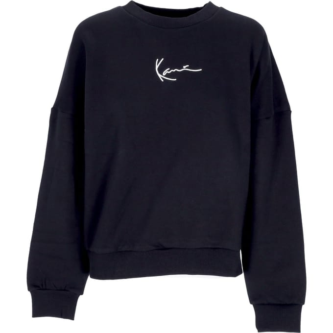 Damessweatshirt met ronde hals, kleine handtekening, zwart