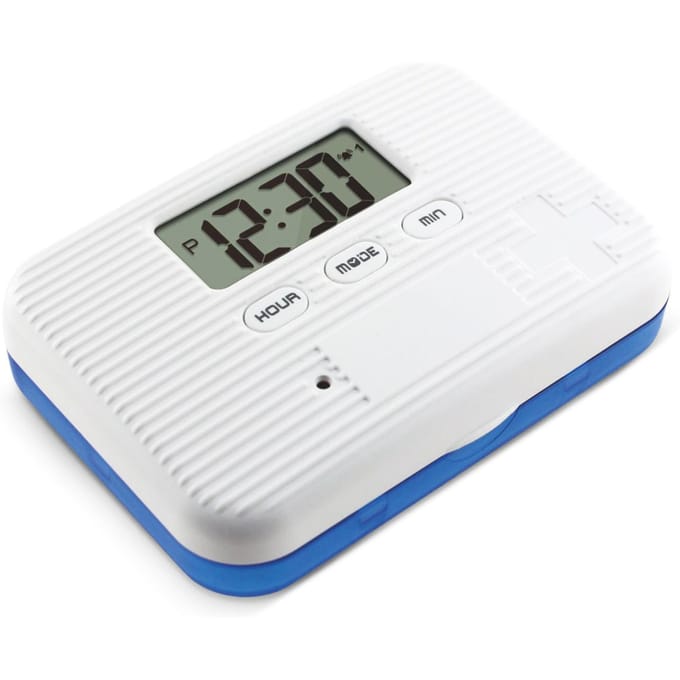 Draagbare mini-pillendoos Getimede herinneringen 6 compartimenten Pil-organizer Elektronische herinneringspillendoos blauw
