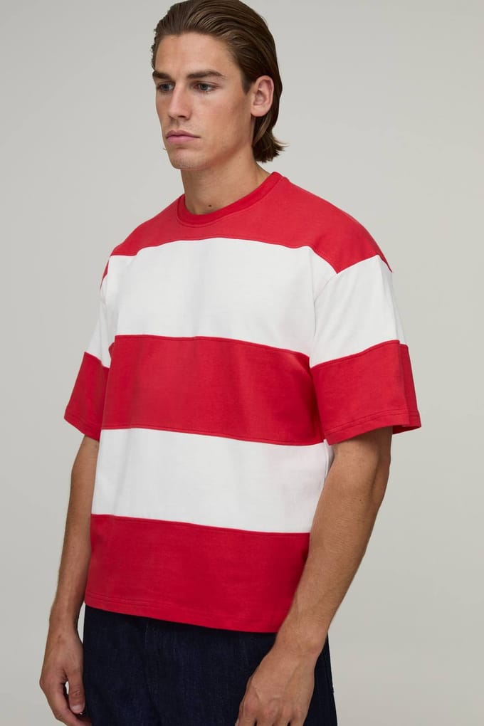 Oversized T-shirt Met Colour Block Strepen | Red | Size Small