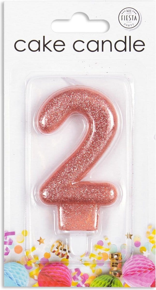 Wefiesta Cijferkaars 2 Glitter 7 Cm Wax Zalmroze