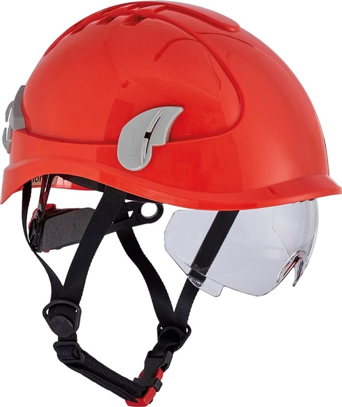 Alpinworker veiligheidshelm fluor rood met bril
