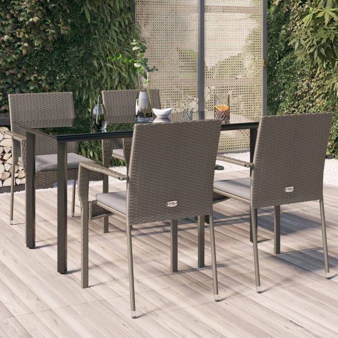 vidaXL - 5-delige - Tuinset - met - kussens - poly - rattan - zwart - en - grijs