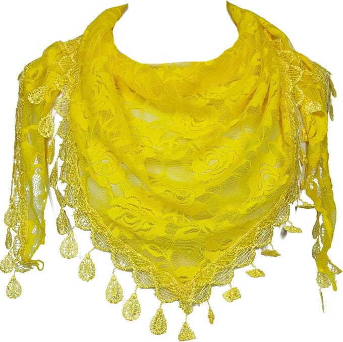 Driekante Sjaal - Accessoire - Stijlvol Dragen - Uniek Rozenpatroon - One Size - Geel