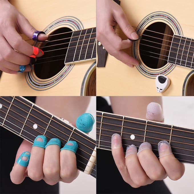 Le kit d'accessoires pour guitare comprend 20 protège-doigts en silicone pour guitare + 10 médiators + 4 pièces. gray