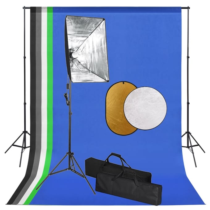 vidaXL - Fotostudioset - met - softboxlampen, - achtergrond - en - reflector
