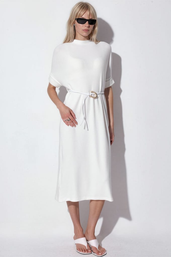 Geverfde Midi-jurk met Riem