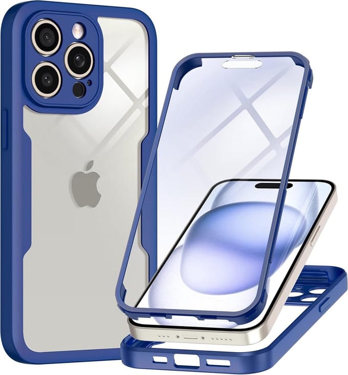 Hoesje geschikt voor Apple iPhone 16 Pro - Techsuit ColorVerse 360 Case met Screenprotector - Blauw