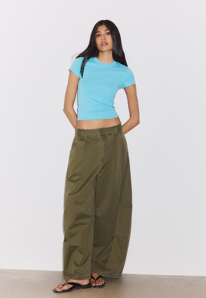 Stradivarius Basic T-shirt met korte mouw en ronde hals  Turkoois XS
