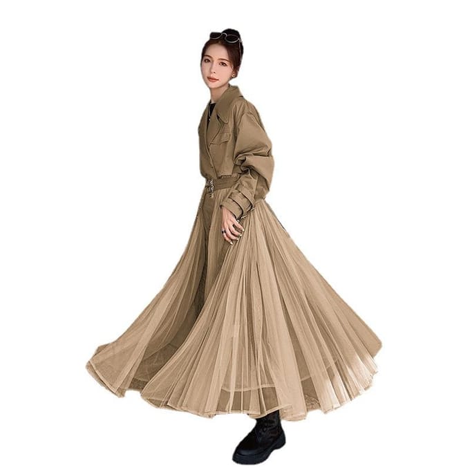 Lente en Herfst Nieuwe Franse Losse Patchwork Super Lange Jas M beige