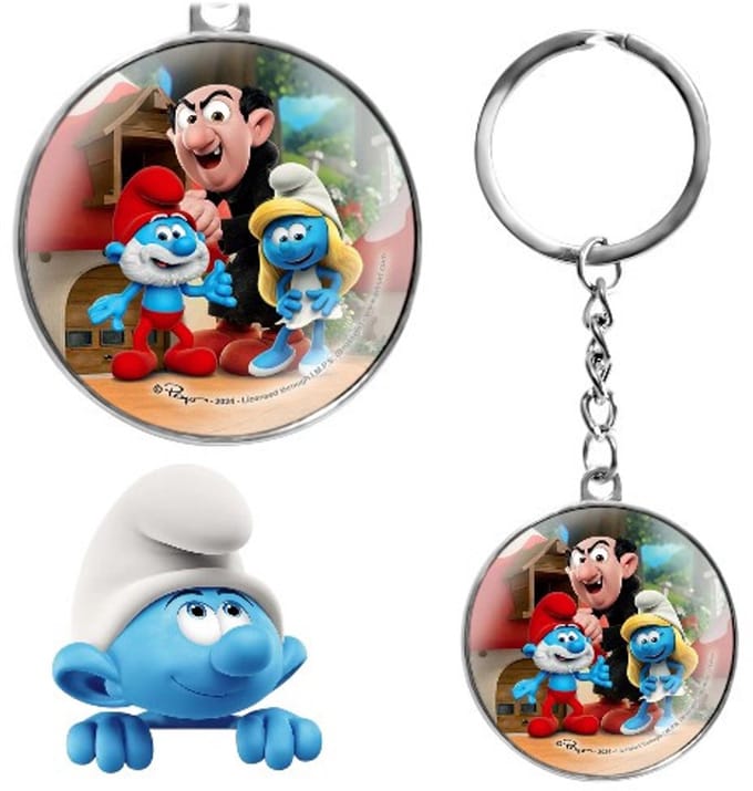 Smurfen Sleutelhanger Glas 7 cm – Smurfin, Grote Smurf en Gargamel – Power Gift – Sleutelhanger Cadeau