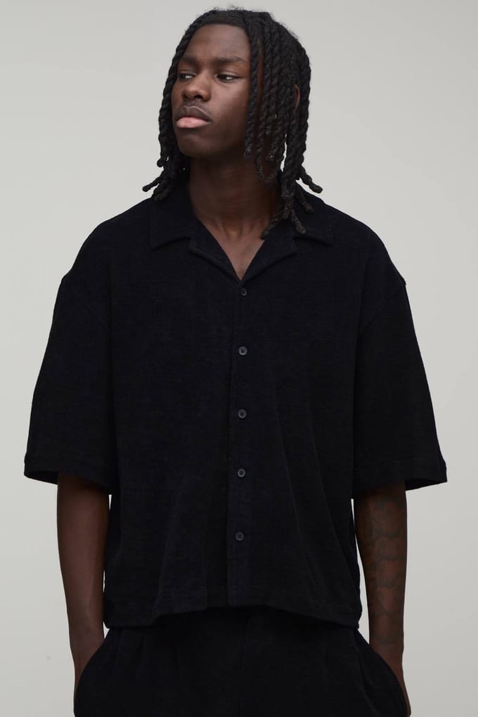 Oversized Boxy Badstof Overhemd | Black | Size XL