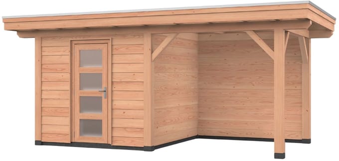 Douglas overkapping, 600 x 300, met schuur en achterwand, Westwood Vrijbuiter Basic