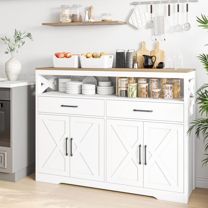 Anrichte mit 2 Schubladen und 2 Türen für Küche & Esszimmer, MDF, Weiß