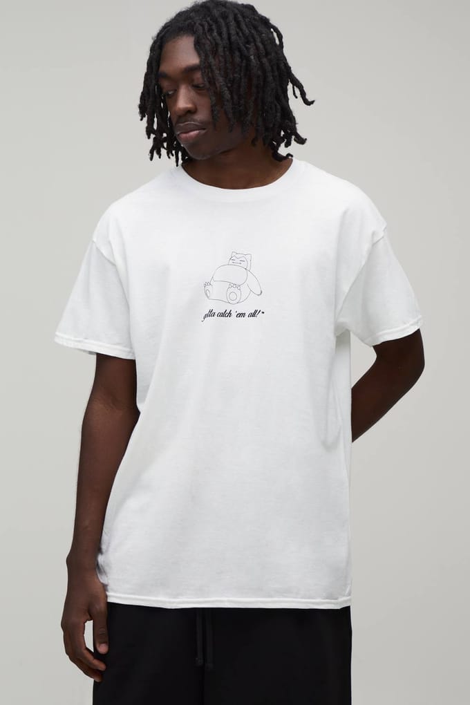 Oversized Pokemon Snorlax Officieel Bedrukt T-shirt | White | Size Large