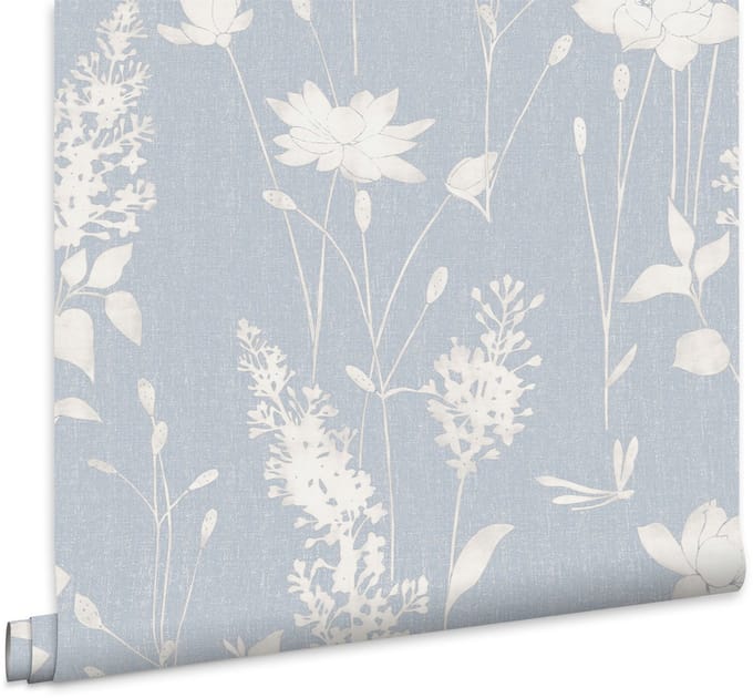 Laura Ashley Dragonfly Garden Behang - Bloemen - 10mx52cm - Blauw