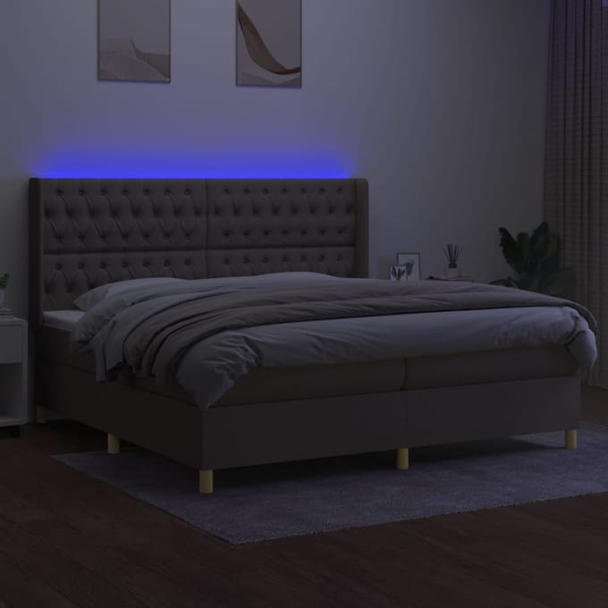 vidaXL - Boxspring - met - matras - en - LED - stof - taupe - 200x200 - cm