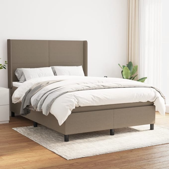 vidaXL - Boxspring - met - matras - stof - taupe - 140x200 - cm