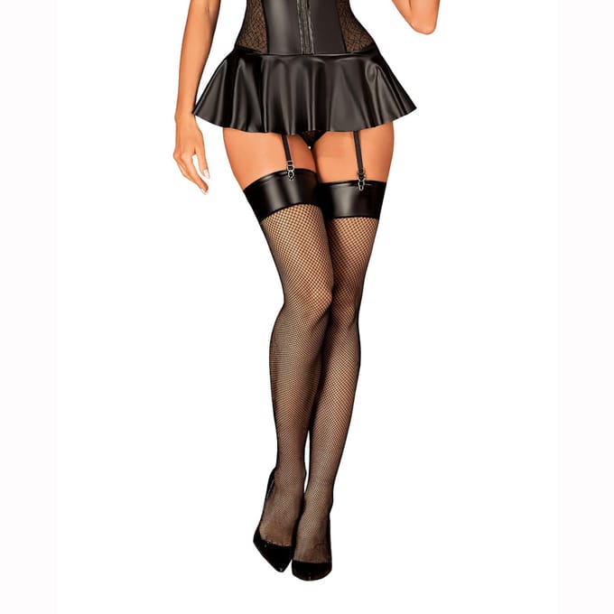 Sexy Zwarte Kousen L/XL wetlook rand