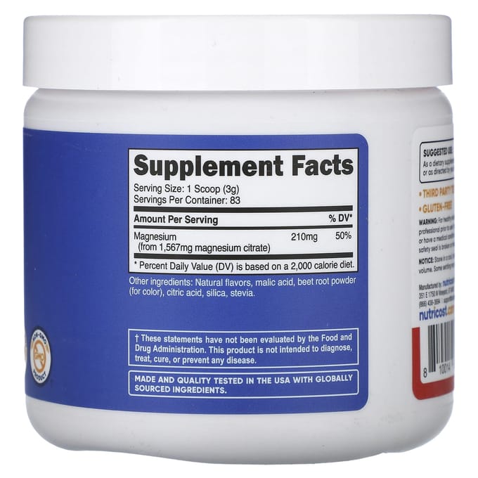 Nutricost, Citrate de Magnésium, Punch aux Fruits, 250 g (8,9 onces)
