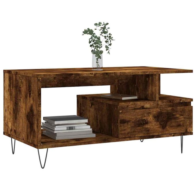 vidaXL Salontafel 90x49x45 cm bewerkt hout gerookt eikenkleurig