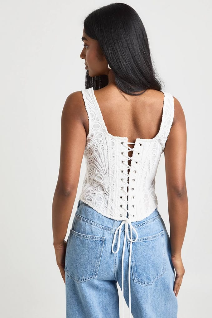 boohoo Dames Doorschijnend Kanten Corset Top | Wit | Maat: 36