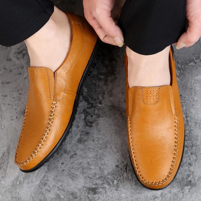 Chaussures décontractées pour hommes en cuir véritable Chaussures mocassins pour hommes en cuir de mode 37 jaune